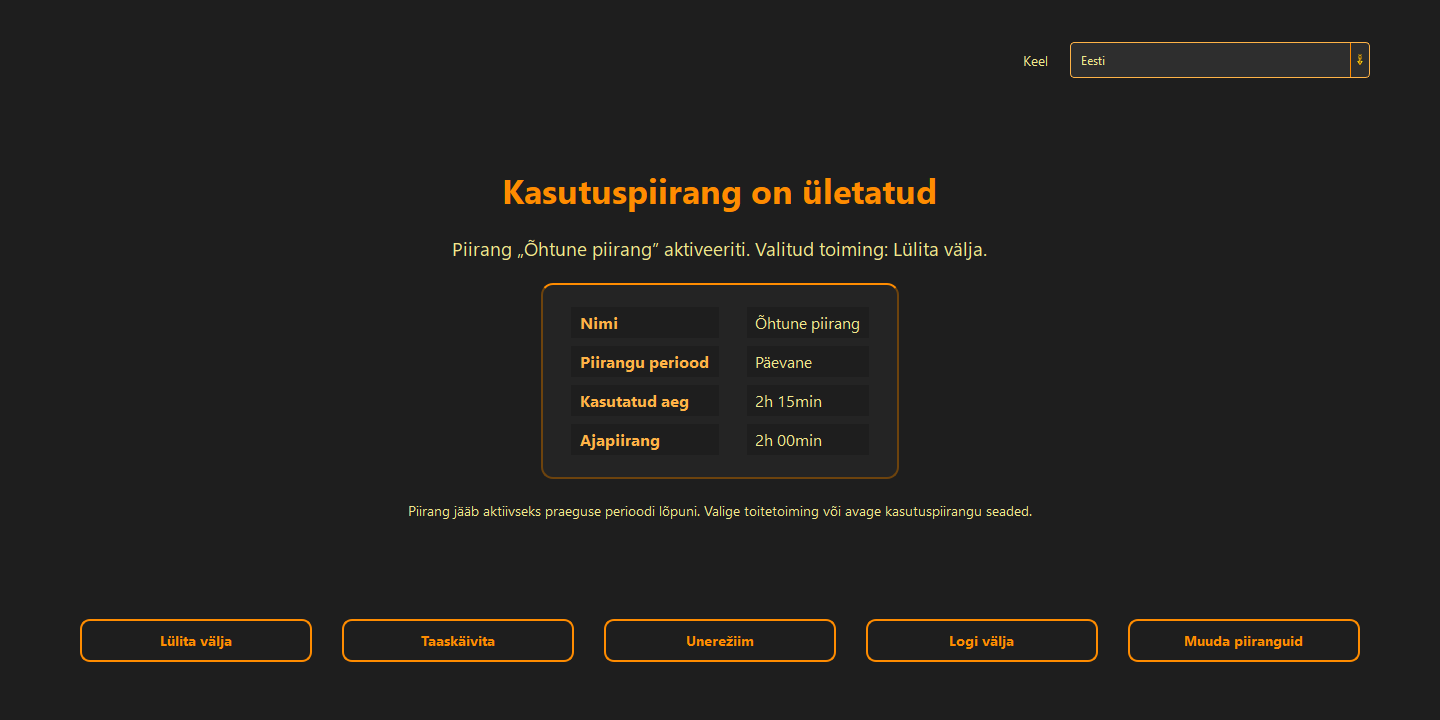 Kasutuspiirang on ületatud