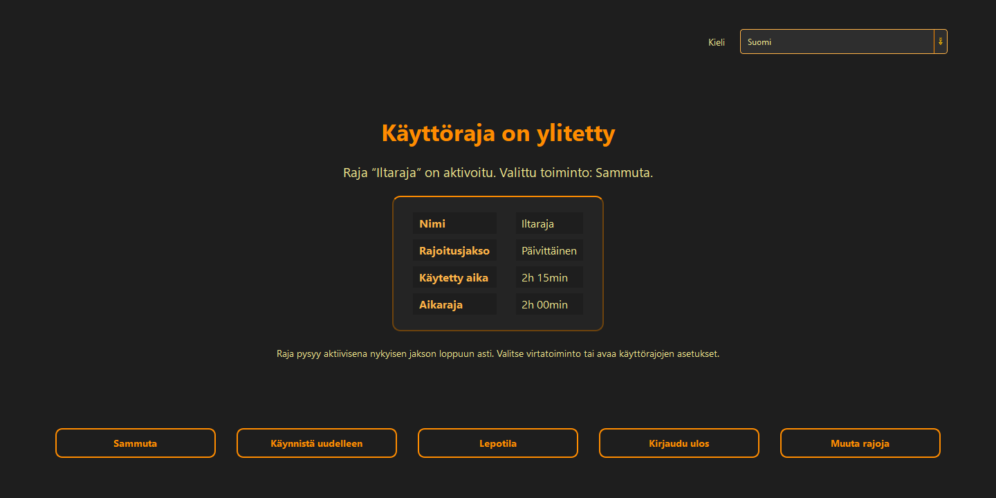 Käyttöraja on ylitetty
