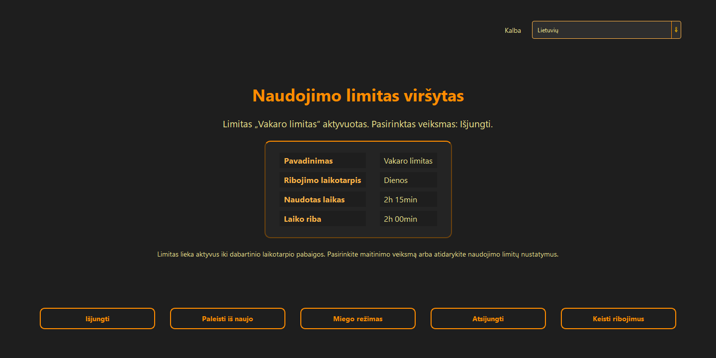 Naudojimo limitas viršytas