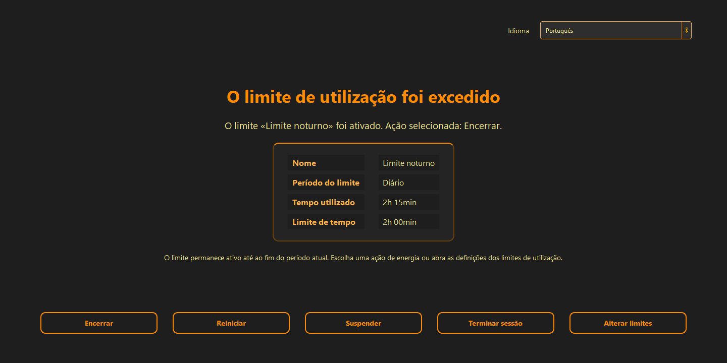 O limite de utilização foi excedido